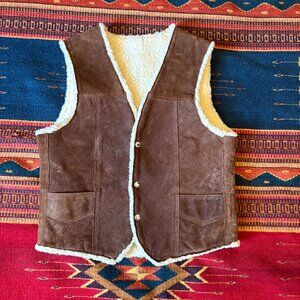 Vintage Brown Suede Shearling Vest – Western Style L/XL